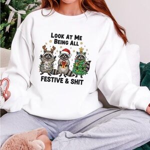 White Festive Raccoon Sweatshirt